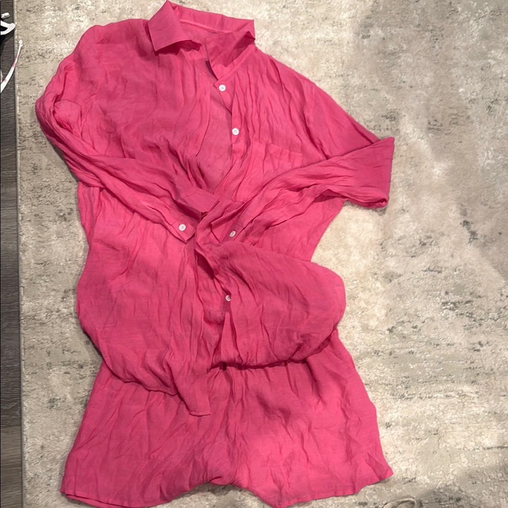 Vibrant Pink Button-Up Cover Up